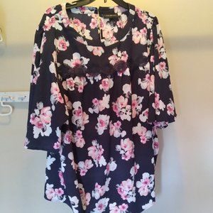 Lane Bryant Floral Flutter Sleeve High Waist Round Neck Top with Lace Detail